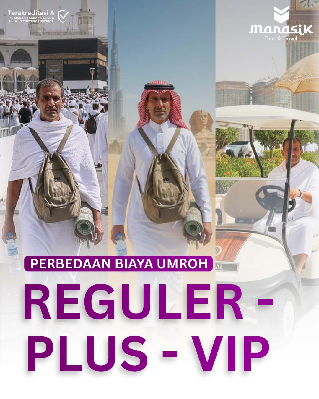 Perbedaan biaya umroh reguler, umroh plus, dan paket VIP. Ketahui fasilitas, hotel, dan layanan yang membedakan tiap paket.