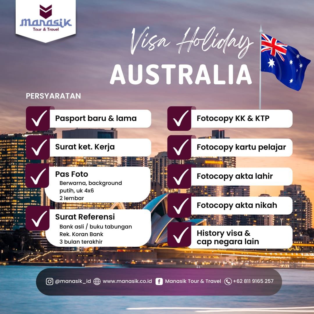 Visa Holiday Australia Manasik untuk liburan dan kunjungan ke Australia