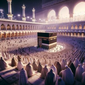 Panduan lengkap ibadah Haji dan Umroh, mencakup rukun, wajib, sunnah, tata cara pelaksanaan, dan doa-doa penting jamaah.