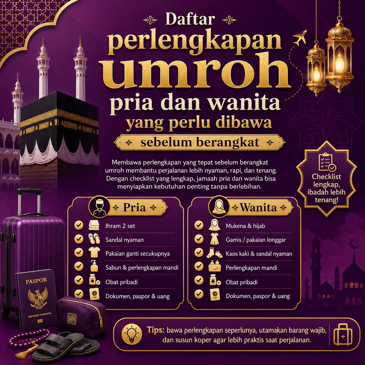 Daftar perlengkapan umroh pria dan wanita yang perlu dibawa sebelum berangkat
