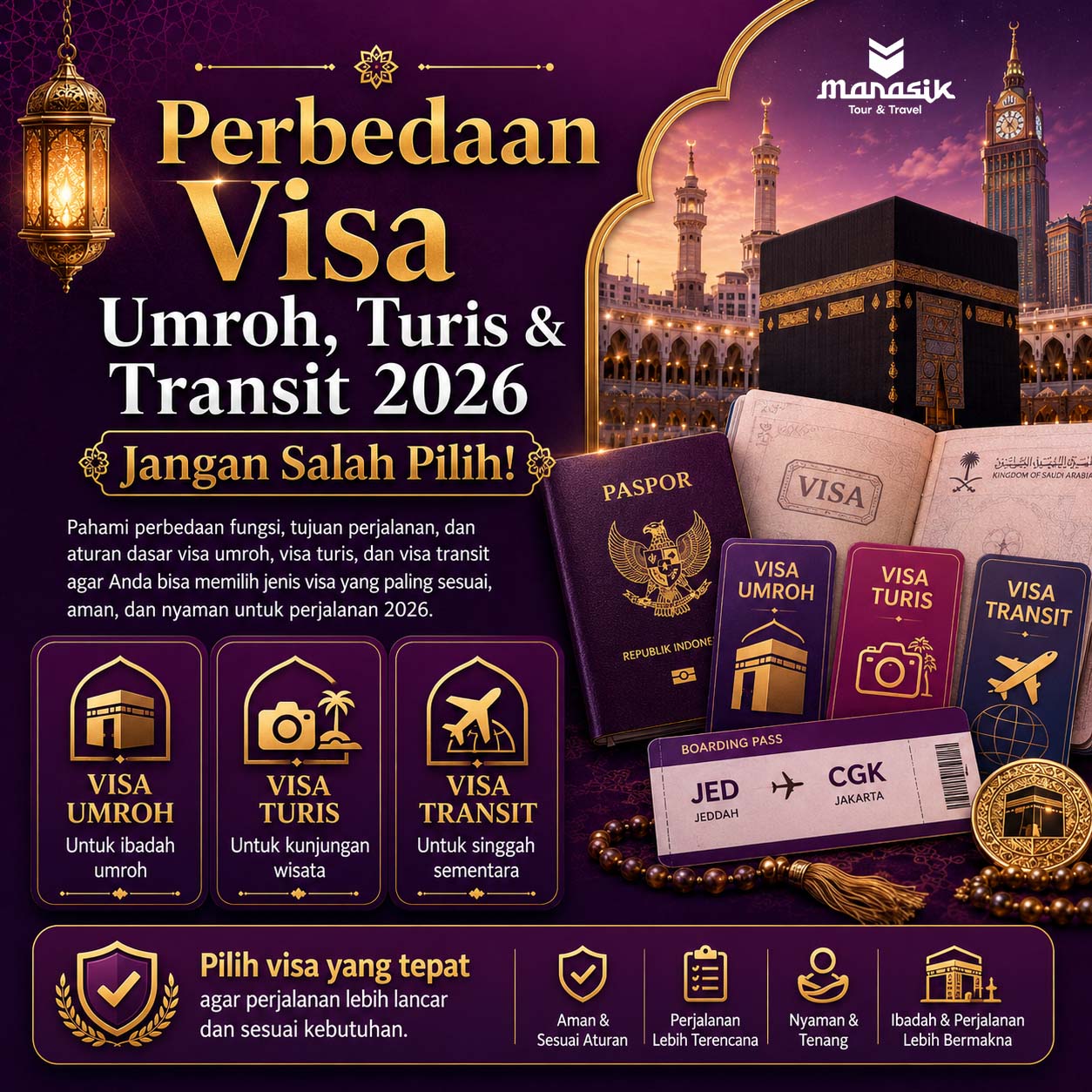 Perbedaan Visa Umroh, Turis & Transit 2026 Jangan Salah Pilih