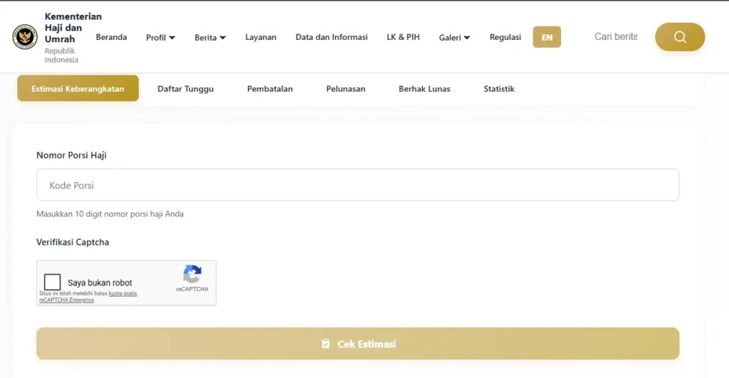 cara cek porsi haji plus