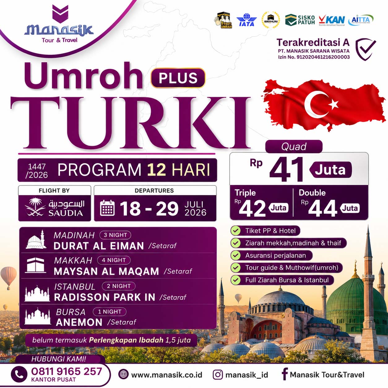 Umrah Plus Turki 12 Hari