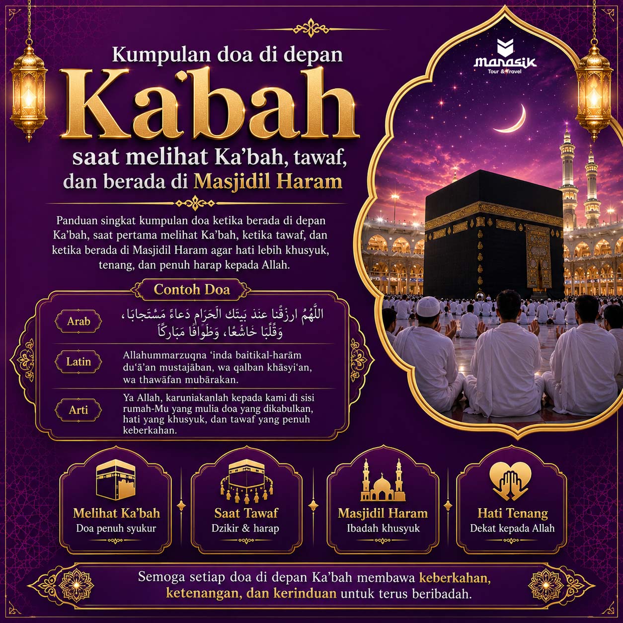 Kumpulan doa di depan Kabah saat melihat Ka’bah, tawaf, dan berada di Masjidil Haram