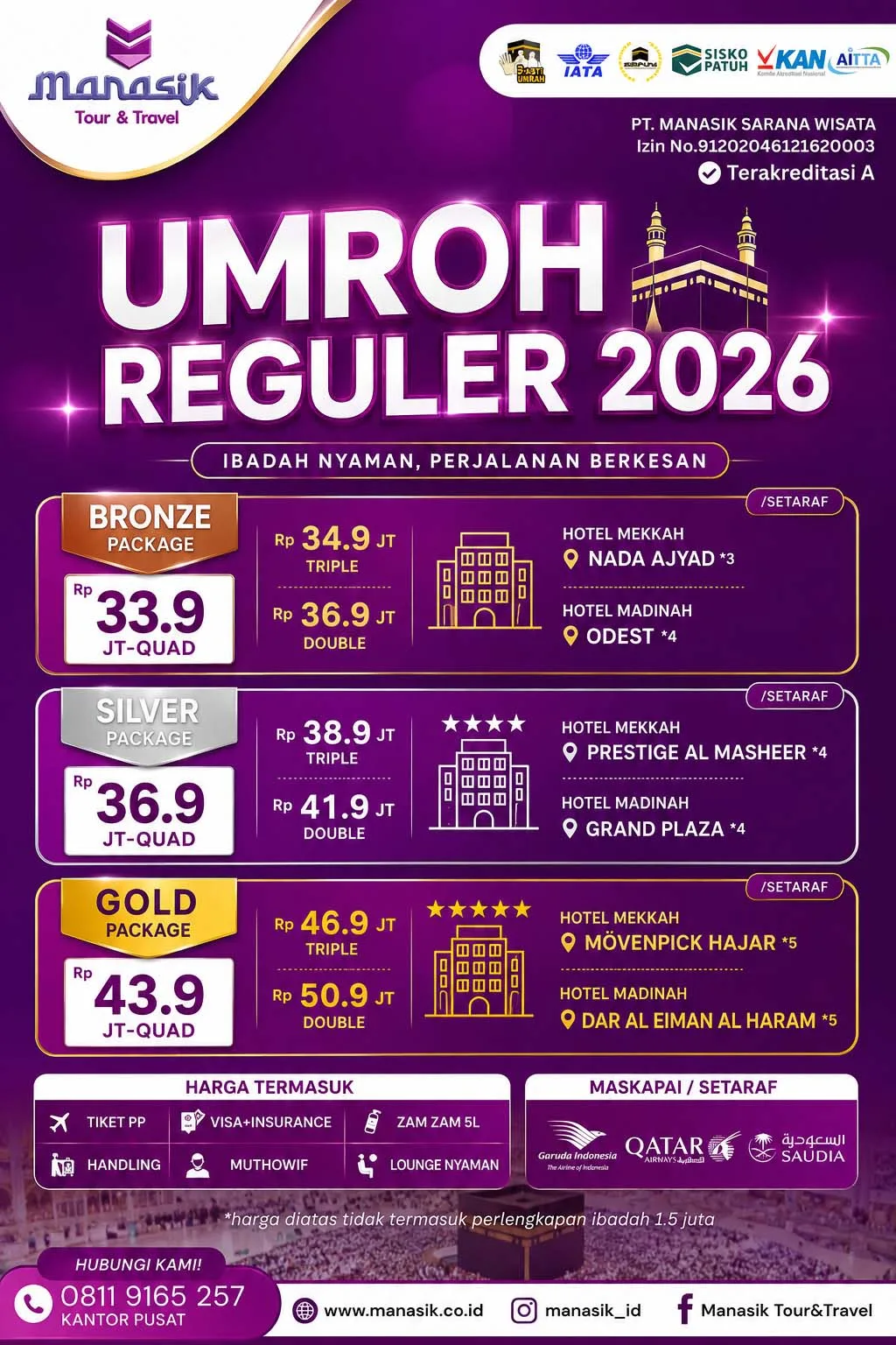 Paket Umroh Reguler Manasik Tour 2026