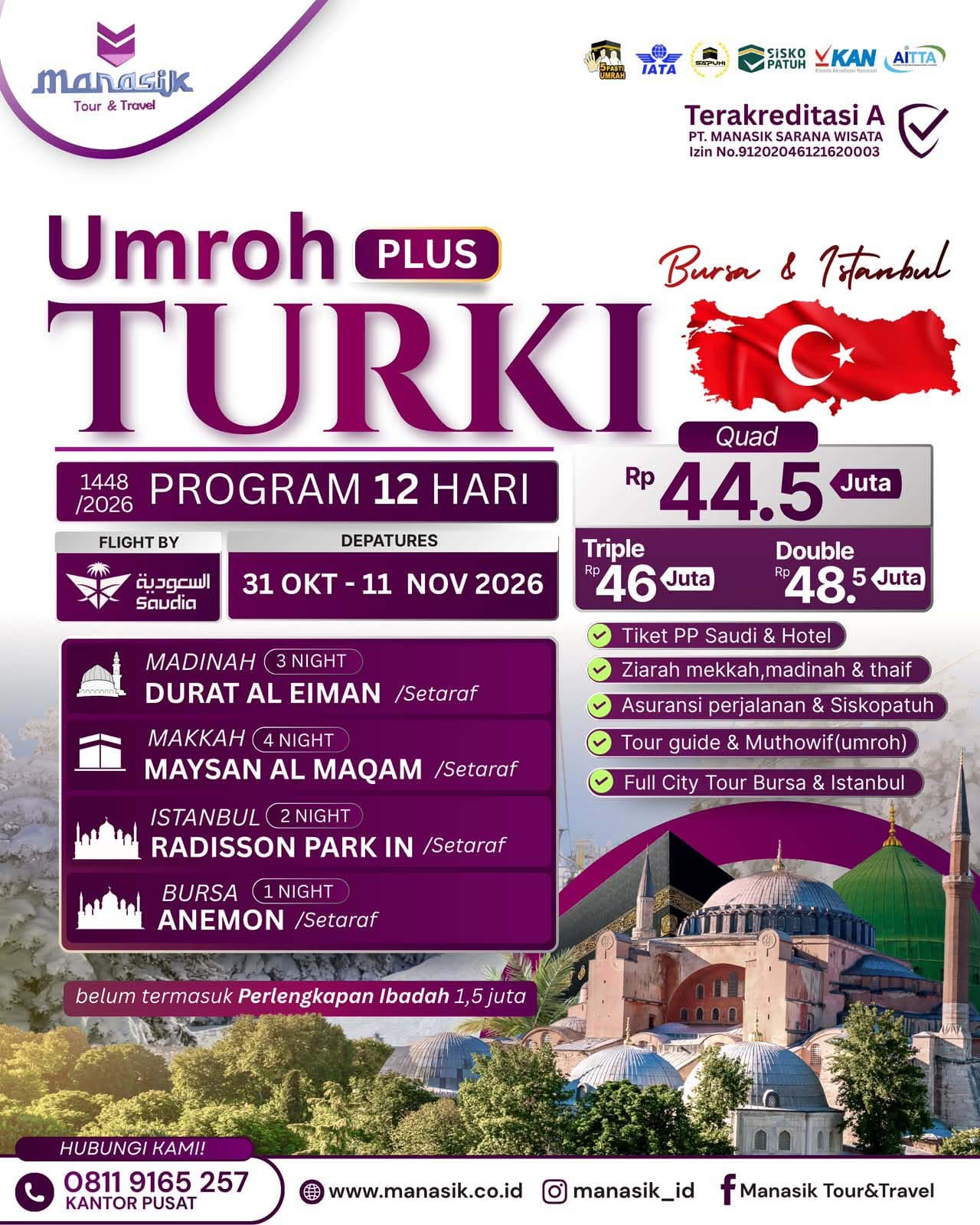 Paket Umroh Plus Turki 2026 Manasik Tour Travel