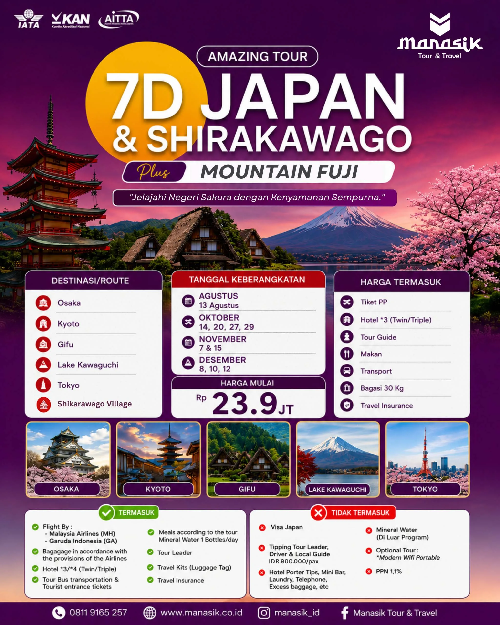Flyer Paket Tour Jepang 7 Hari 2026 Manasik Shirakawago dan Mount Fuji