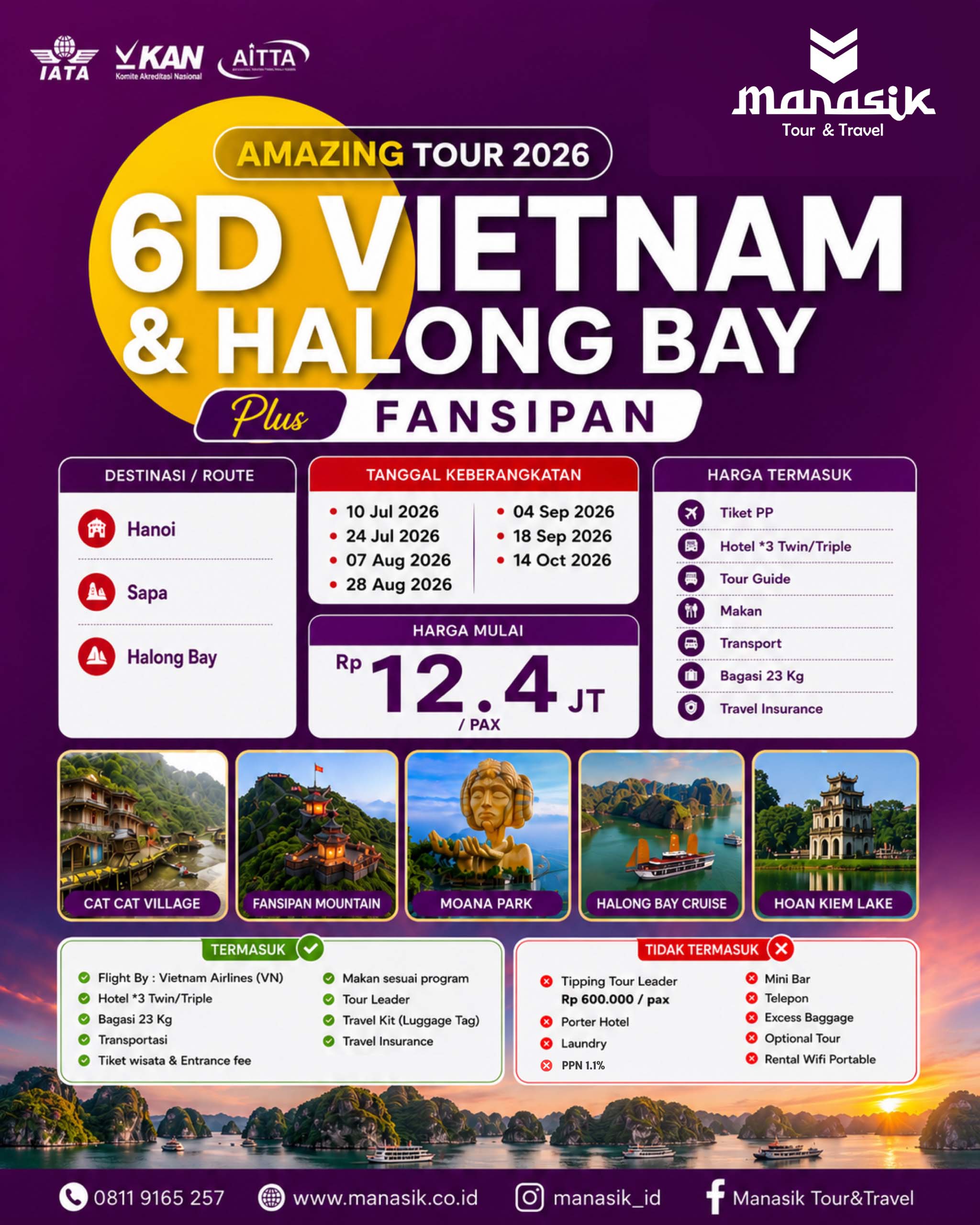 Paket Tour Vietnam 6 Hari 2026 Hanoi Sapa Halong Bay Fansipan Manasik Tour Travel