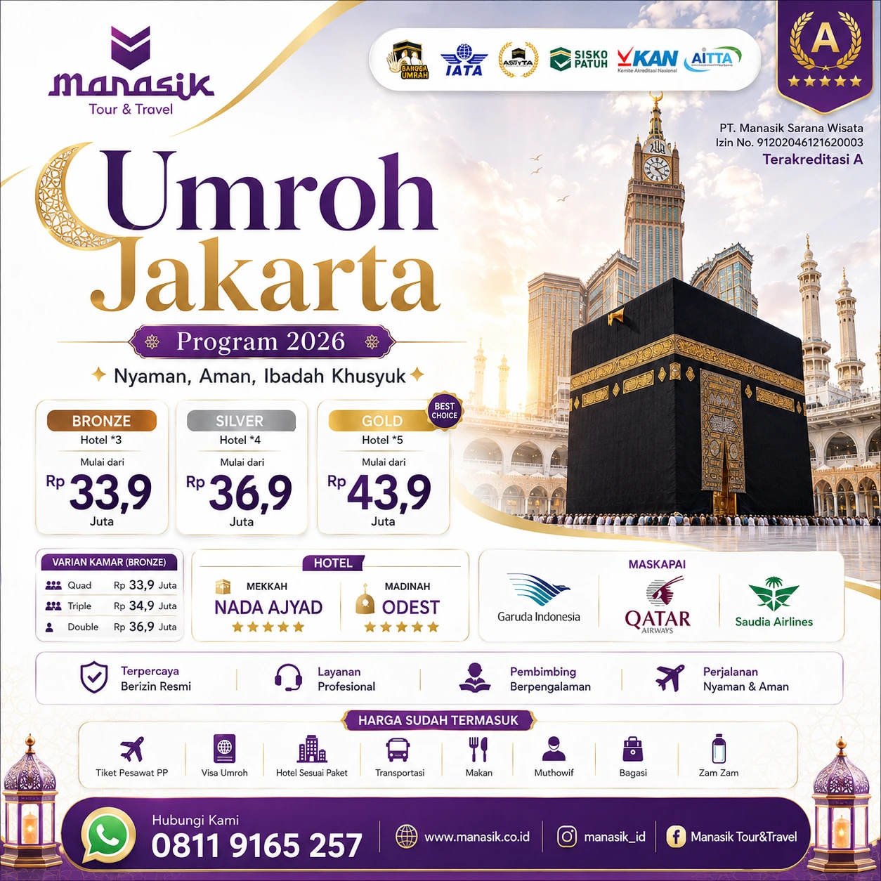 Paket Umroh Reguler dari Jakarta bersama Manasik Tour Travel