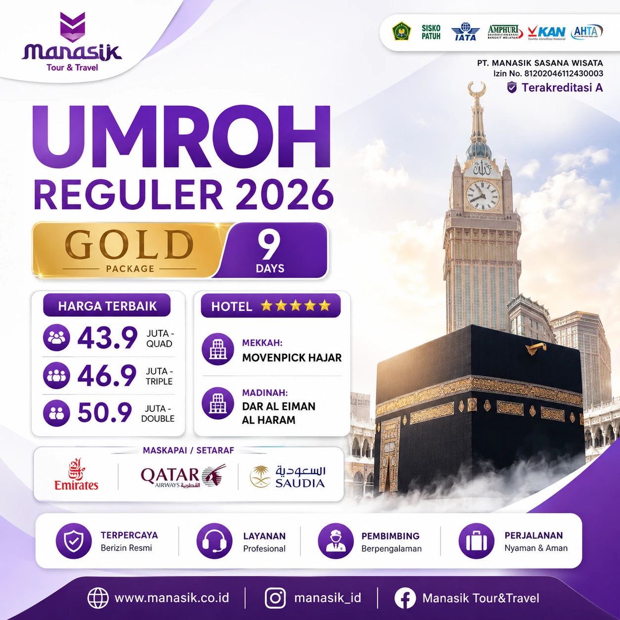 Paket Umroh Reguler Gold 9 Hari Manasik