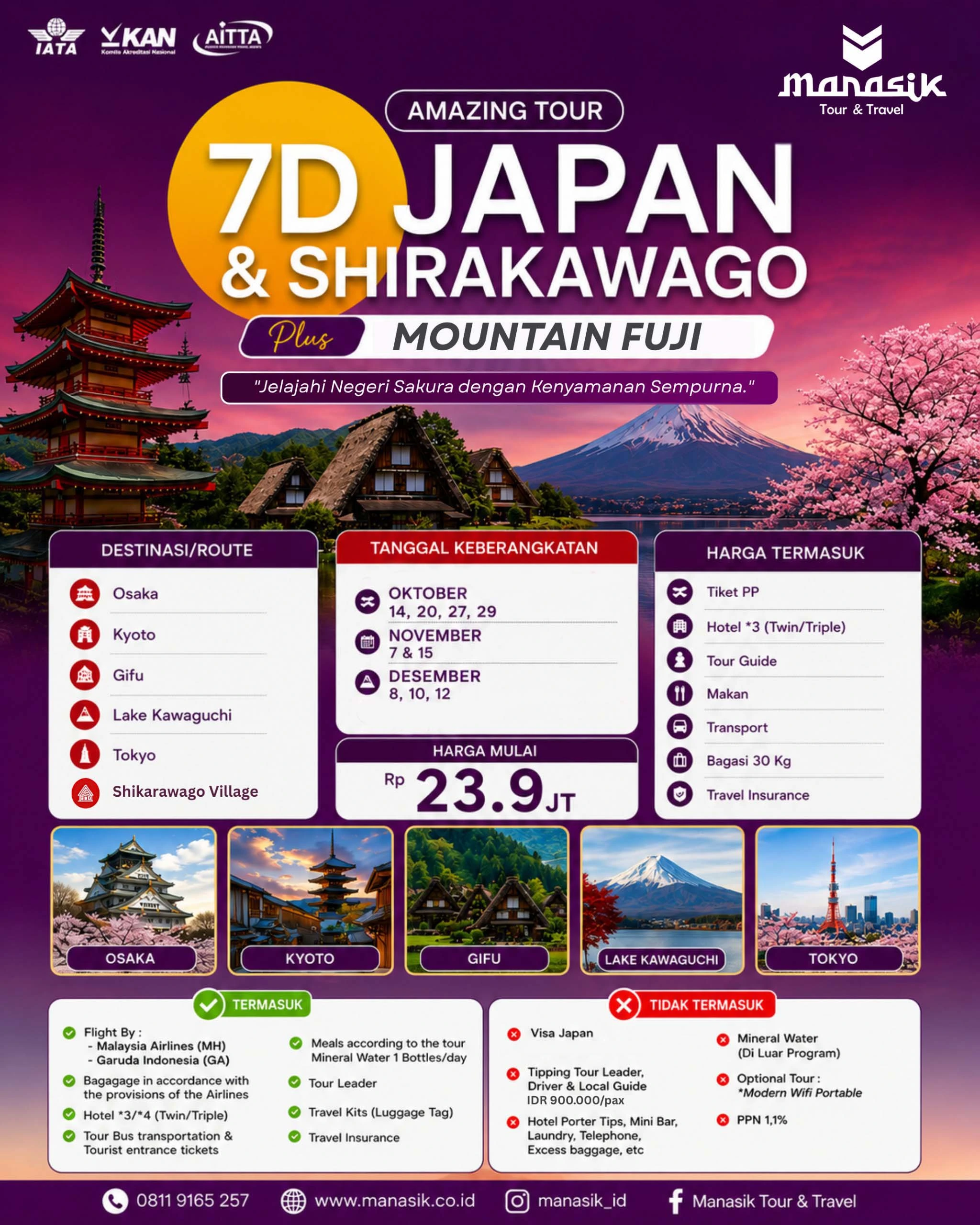 Flyer Paket Tour Jepang 7 Hari 2026 Manasik Shirakawago dan Mount Fuji