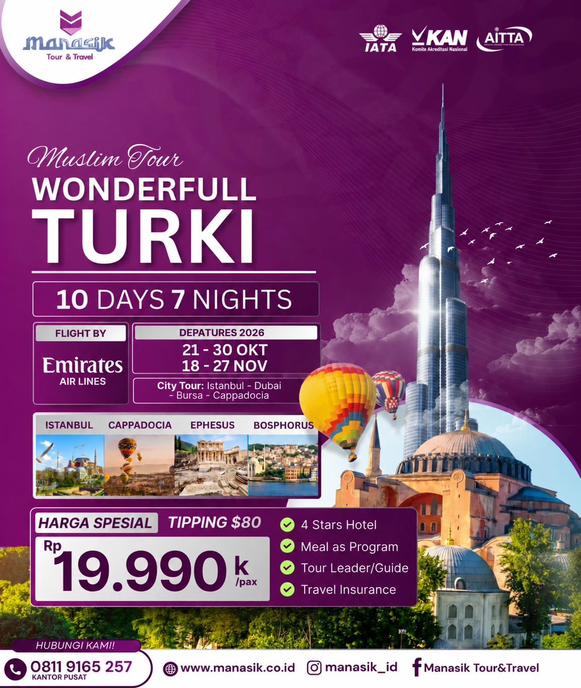 Paket Tour Turki 2026 Manasik Emirates 10 hari 7 malam