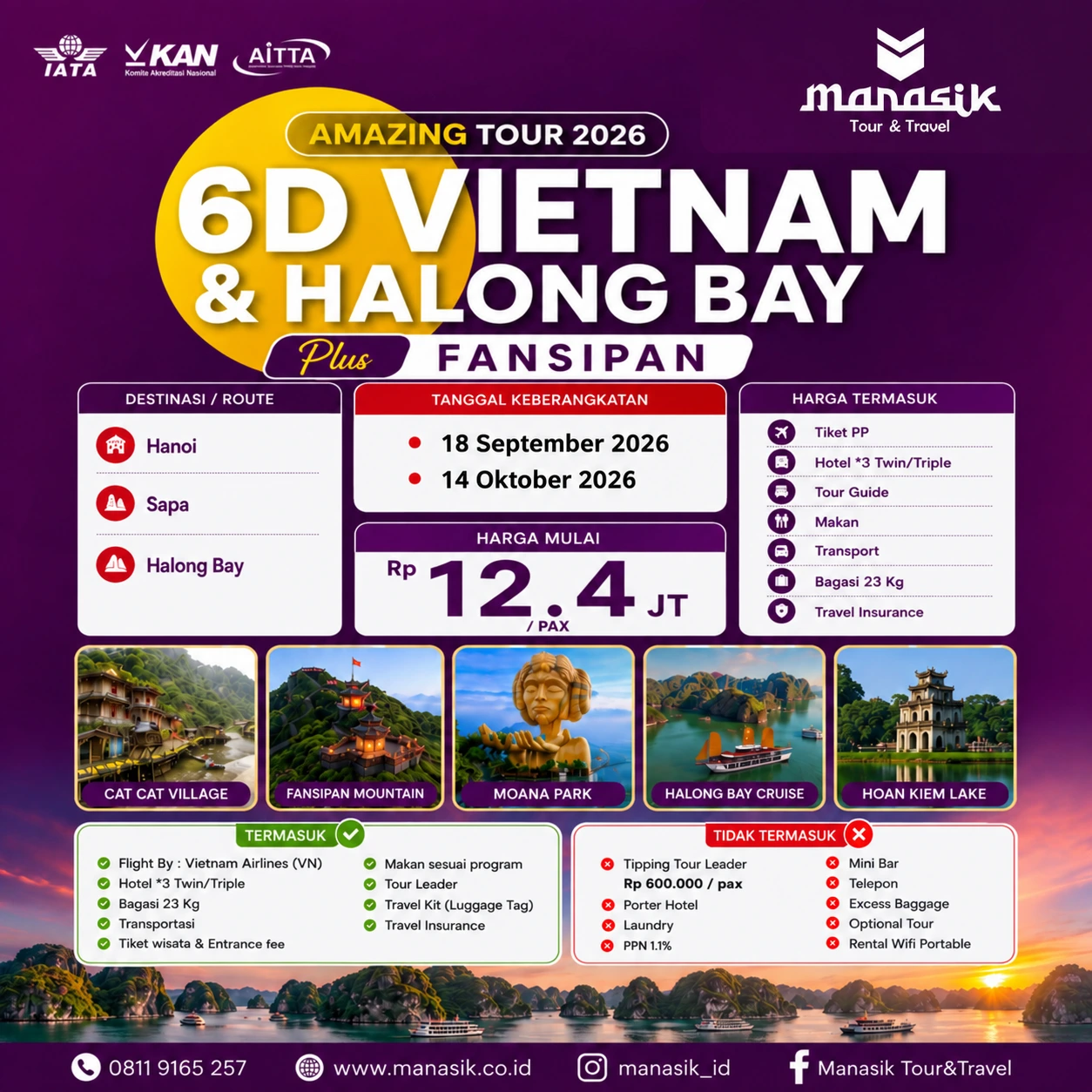 Flyer Tour Vietnam 6 Hari Hanoi Sapa Fansipan dan Halong Bay bersama Manasik Tour Travel