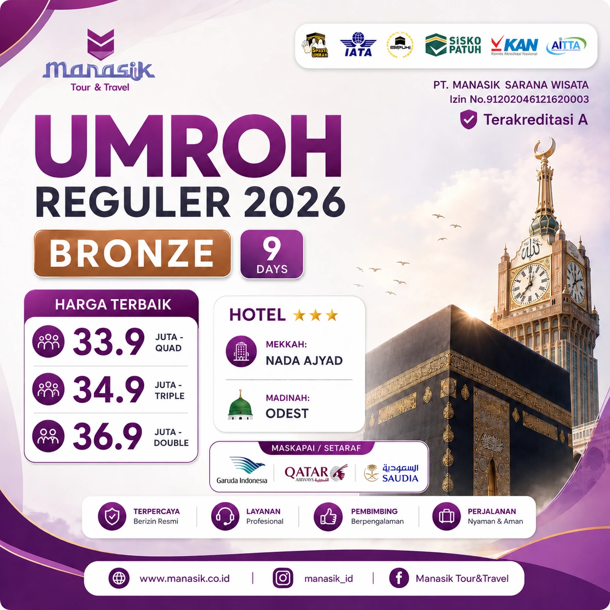 Paket Umroh Reguler Bronze 9 Hari Manasik