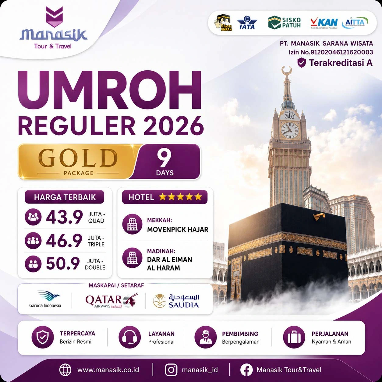 Paket Umroh Reguler Gold 9 Hari Manasik